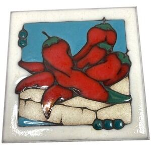 Vtg Red Hot Chili Pepper Masterworks Handcrafted Art Ceramic Tile Trivet Coaster